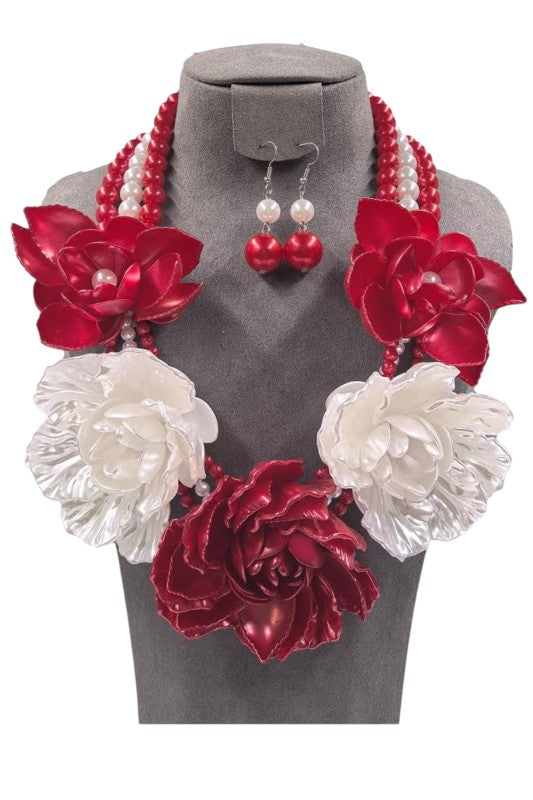 Statement Necklace Layered Lucite Flower Trendy Chic Fashion Jewelry