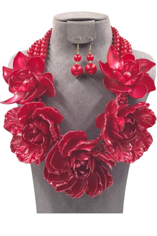 Statement Necklace Layered Lucite Flower Trendy Chic Fashion Jewelry